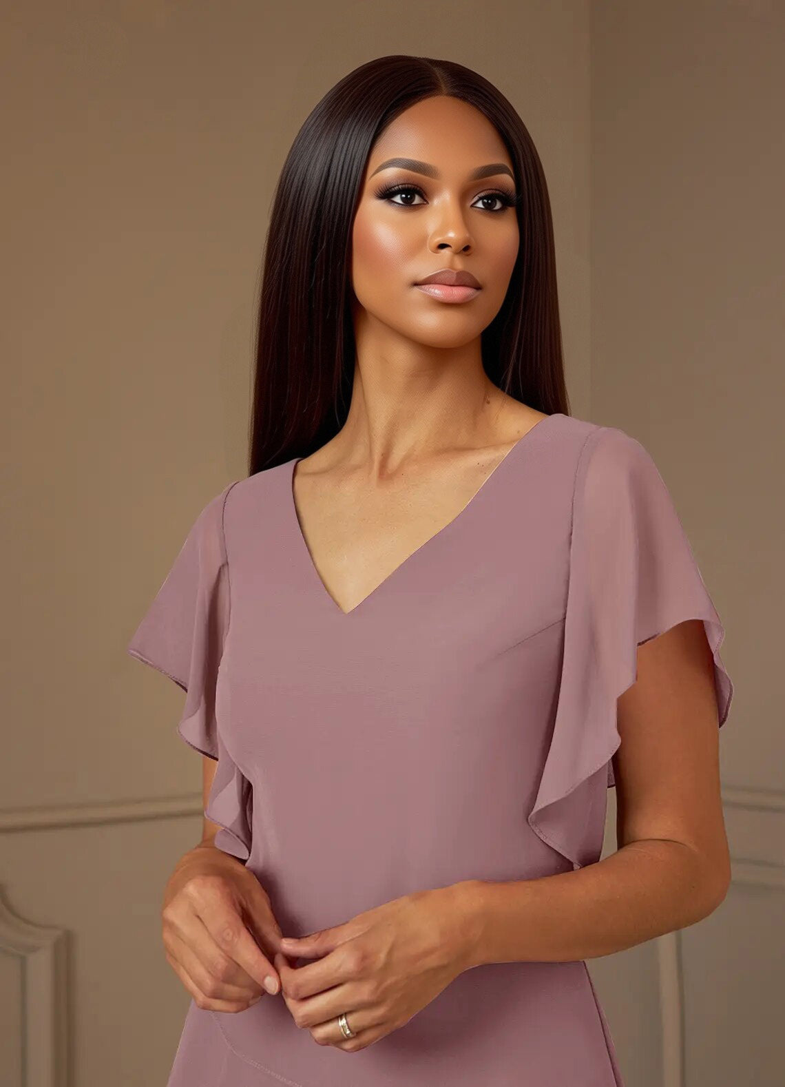 Augday OHara A-Line V-Neck Chiffon Dress