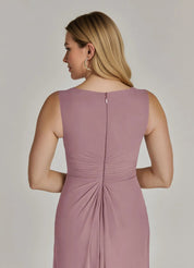 Augday Manuella A-Line V-Neck Pleated Chiffon Dress