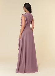 Augday A-Line High Neckline Pleated Chiffon Dress