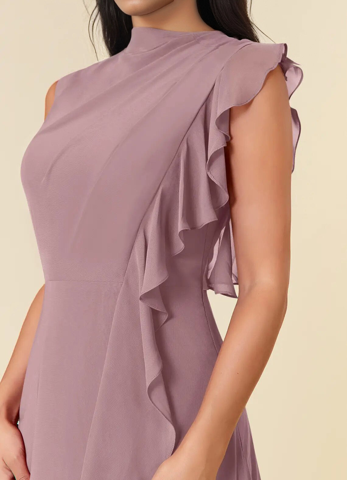 Augday A-Line High Neckline Pleated Chiffon Dress
