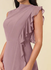Augday A-Line High Neckline Pleated Chiffon Dress