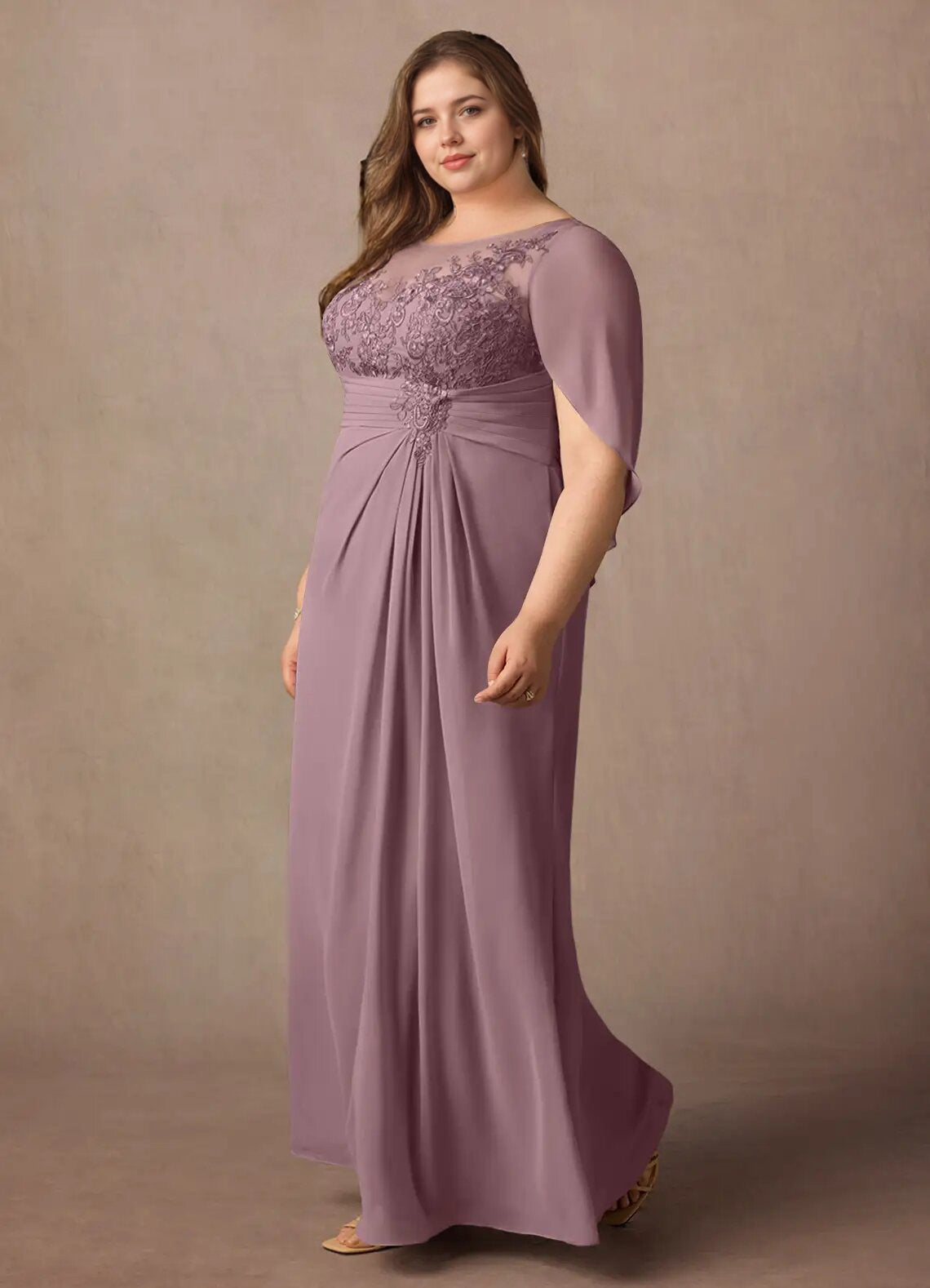 Augday Hera Mother of the Bride Dresses A-Line Lace Capelet Chiffon Dress Plus Size