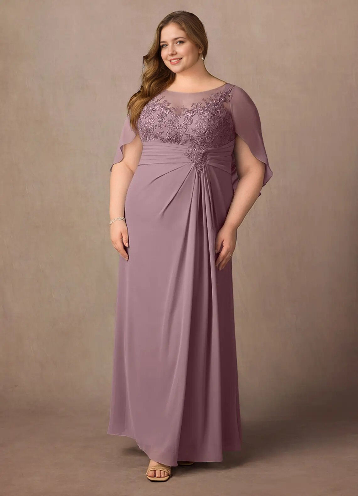 Augday Hera Mother of the Bride Dresses A-Line Lace Capelet Chiffon Dress Plus Size