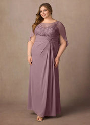 Augday Hera Mother of the Bride Dresses A-Line Lace Capelet Chiffon Dress Plus Size