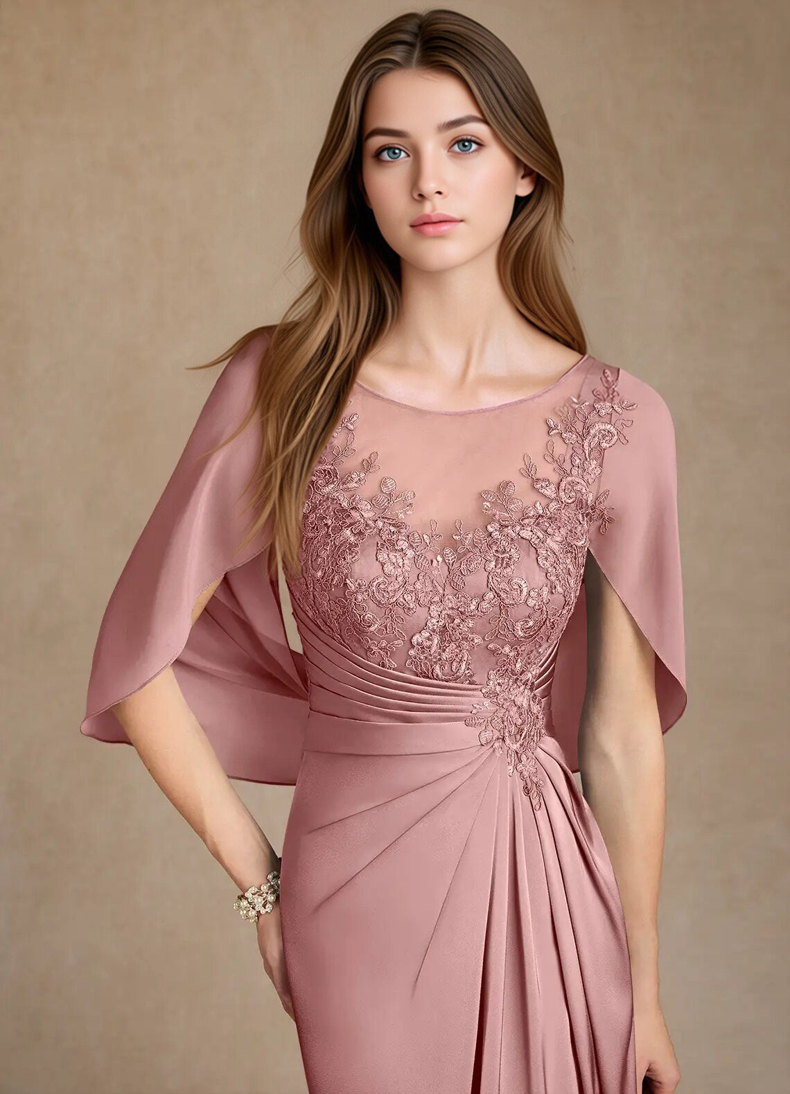 Augday Hera Mother of the Bride Dresses A-Line Lace Stretch Satin Dress