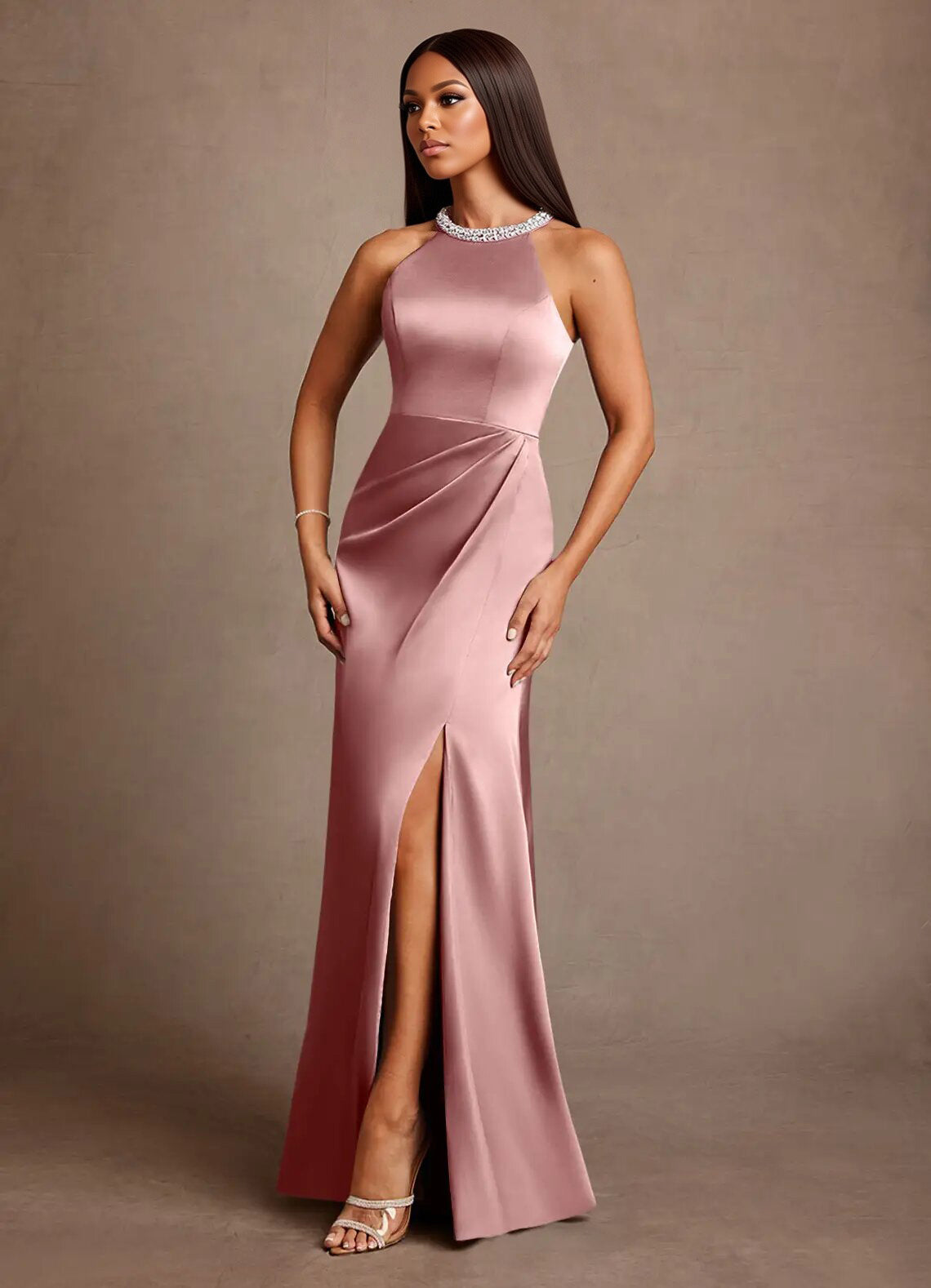 Augday Lawrence A-Line Pleated Stretch Satin Dress