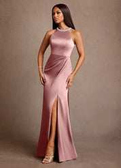 Augday Lawrence A-Line Pleated Stretch Satin Dress