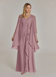 Augday Manuella A-Line V-Neck Pleated Chiffon Dress