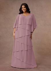 Augday OHara A-Line V-Neck Chiffon Dress Plus Size