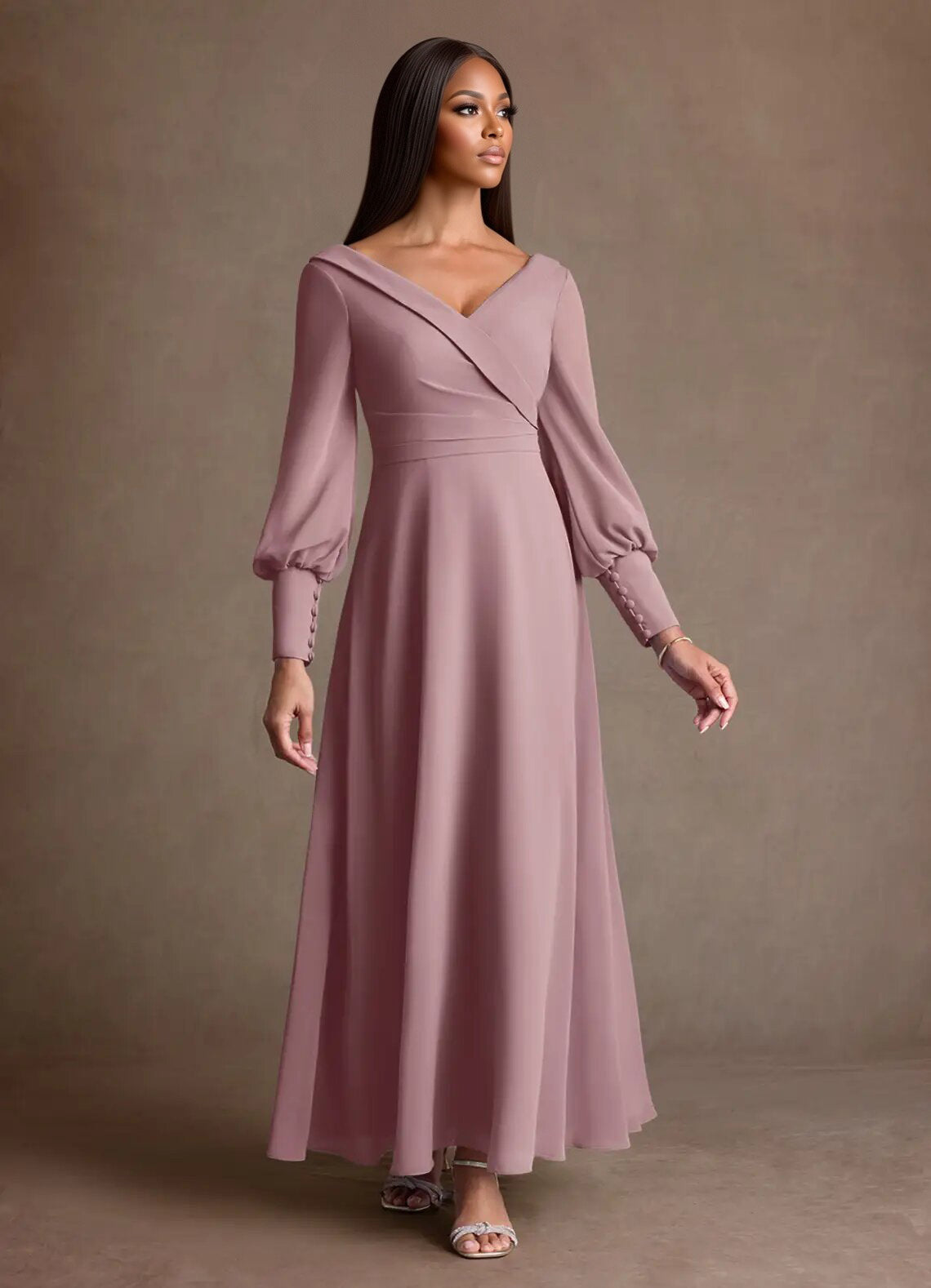 Augday Paterson A-Line Pleated Chiffon Dress