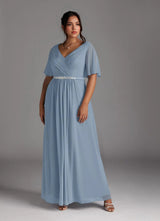 Augday A-Line V-Neck Pleated Chiffon Dress Plus Size