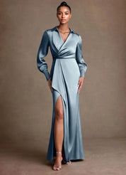 Augday Jacinta Sheath Pleated Stretch Satin Dress