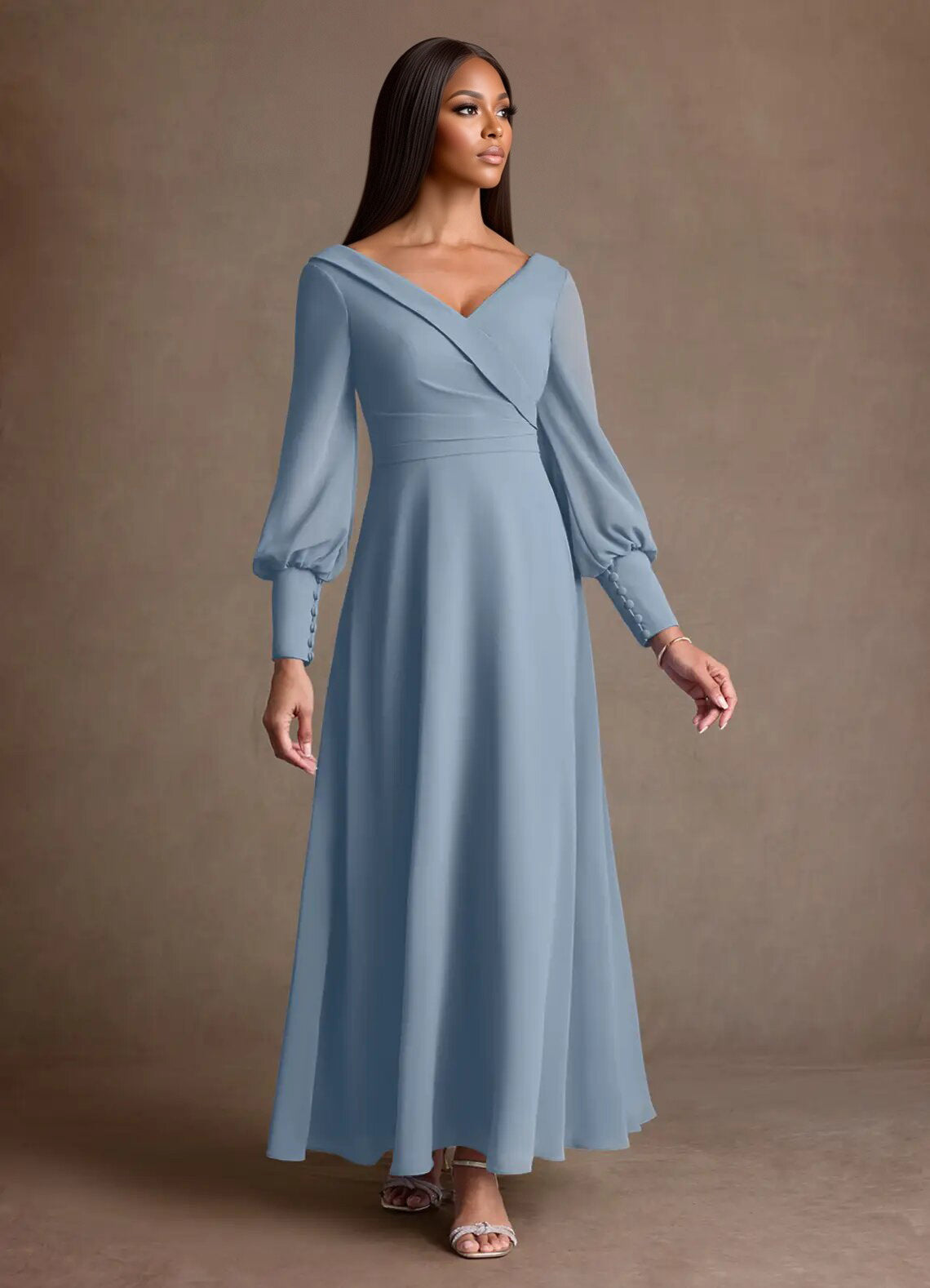 Augday Paterson A-Line Pleated Chiffon Dress