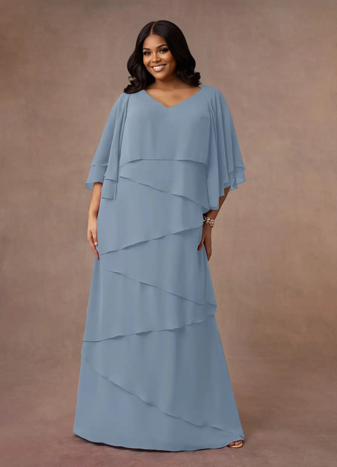 Augday OHara A-Line V-Neck Chiffon Dress Plus Size
