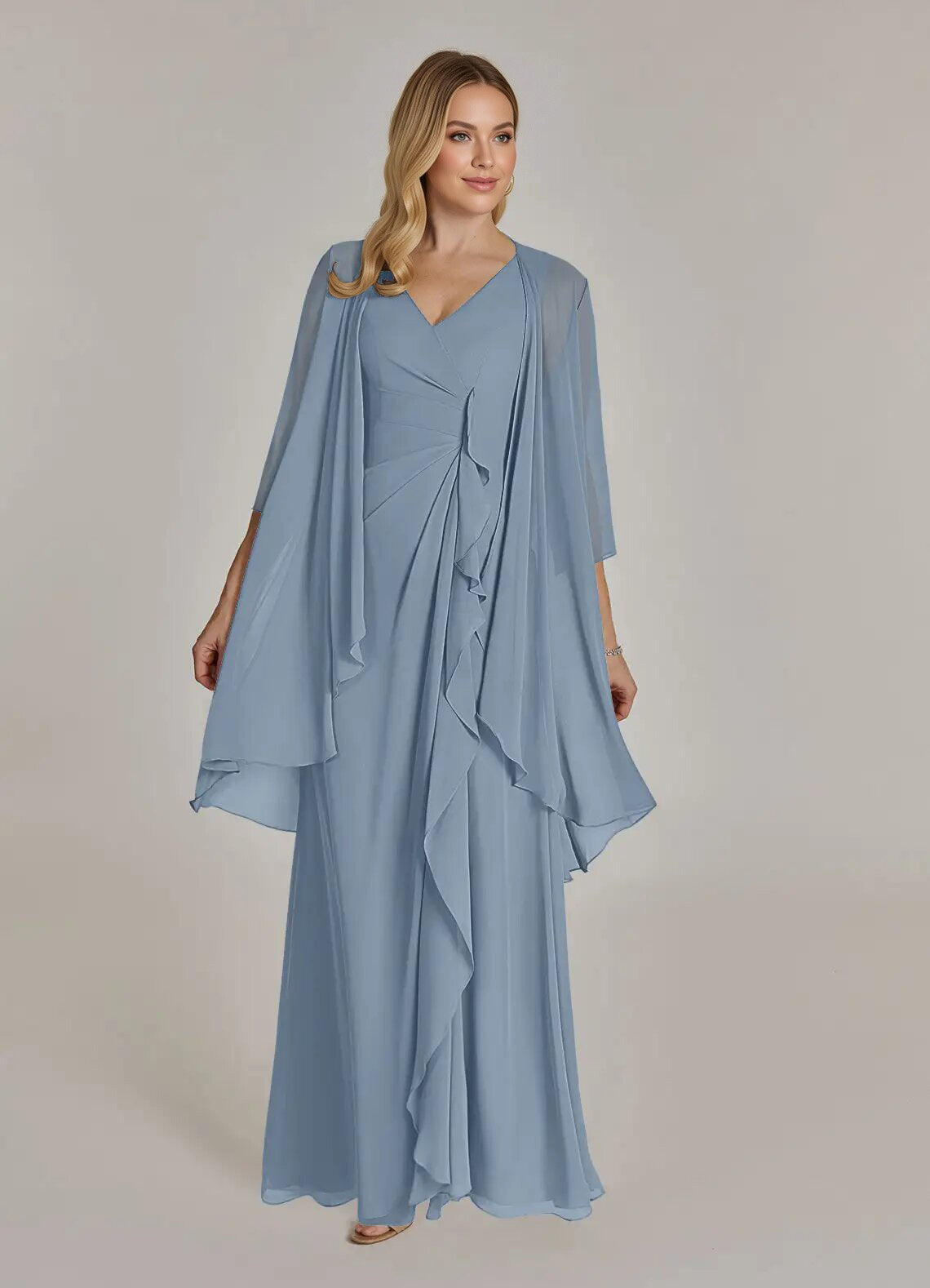 Augday Manuella A-Line V-Neck Pleated Chiffon Dress