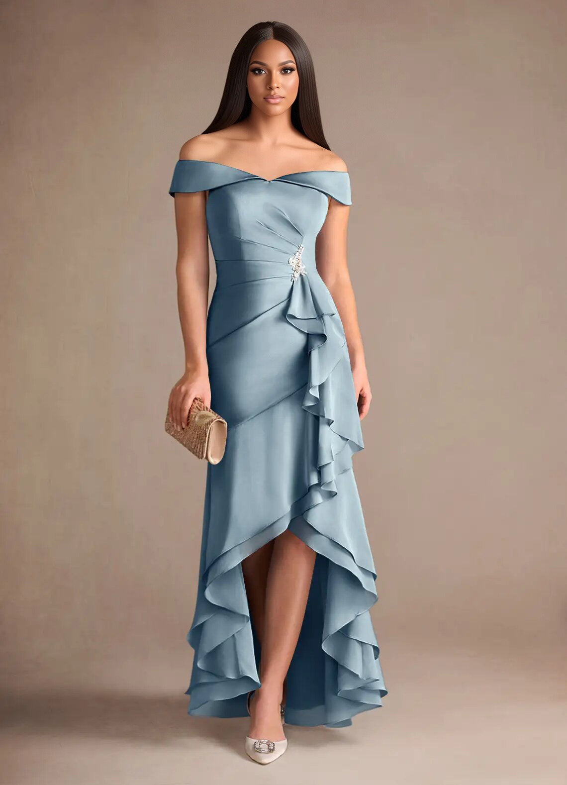 Augday Billings Mermaid Off the Shoulder Stretch Satin Dress