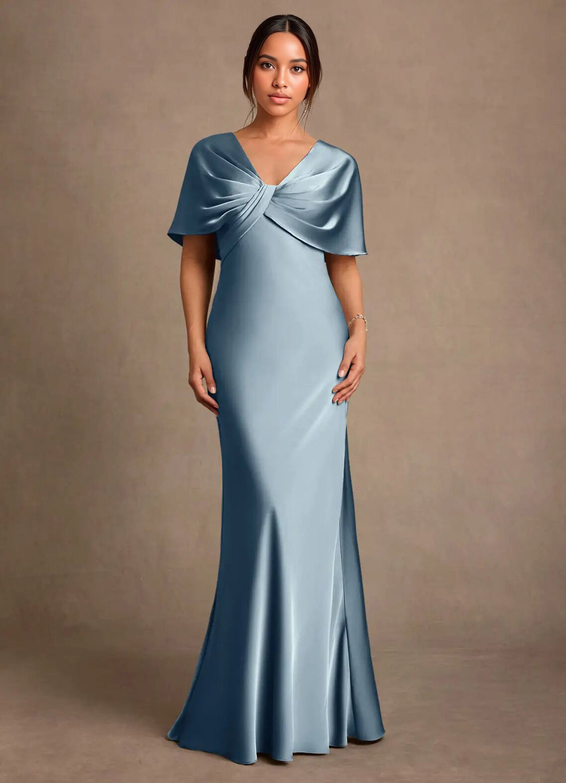 Augday Dosia Sheath Pleated Stretch Satin Dress
