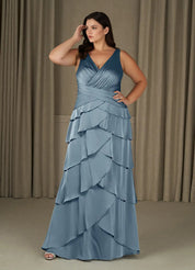 Augday Viola A-Line Pleated Stretch Satin Dress Plus Size