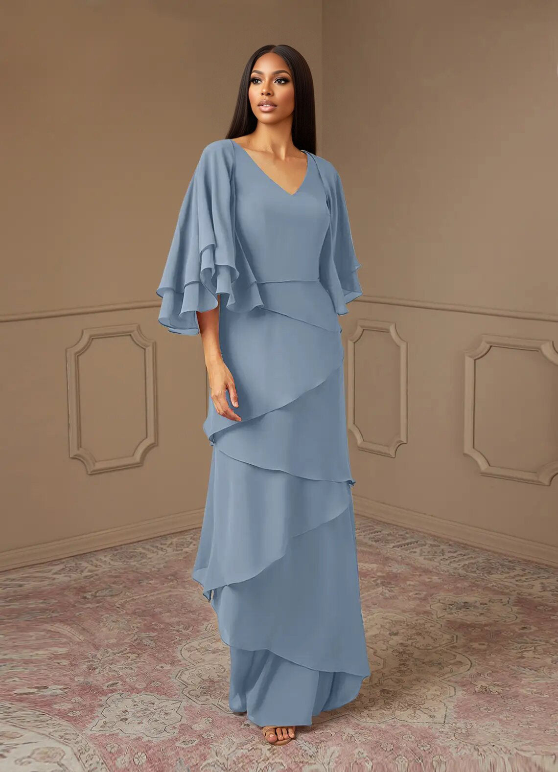 Augday OHara A-Line V-Neck Chiffon Dress