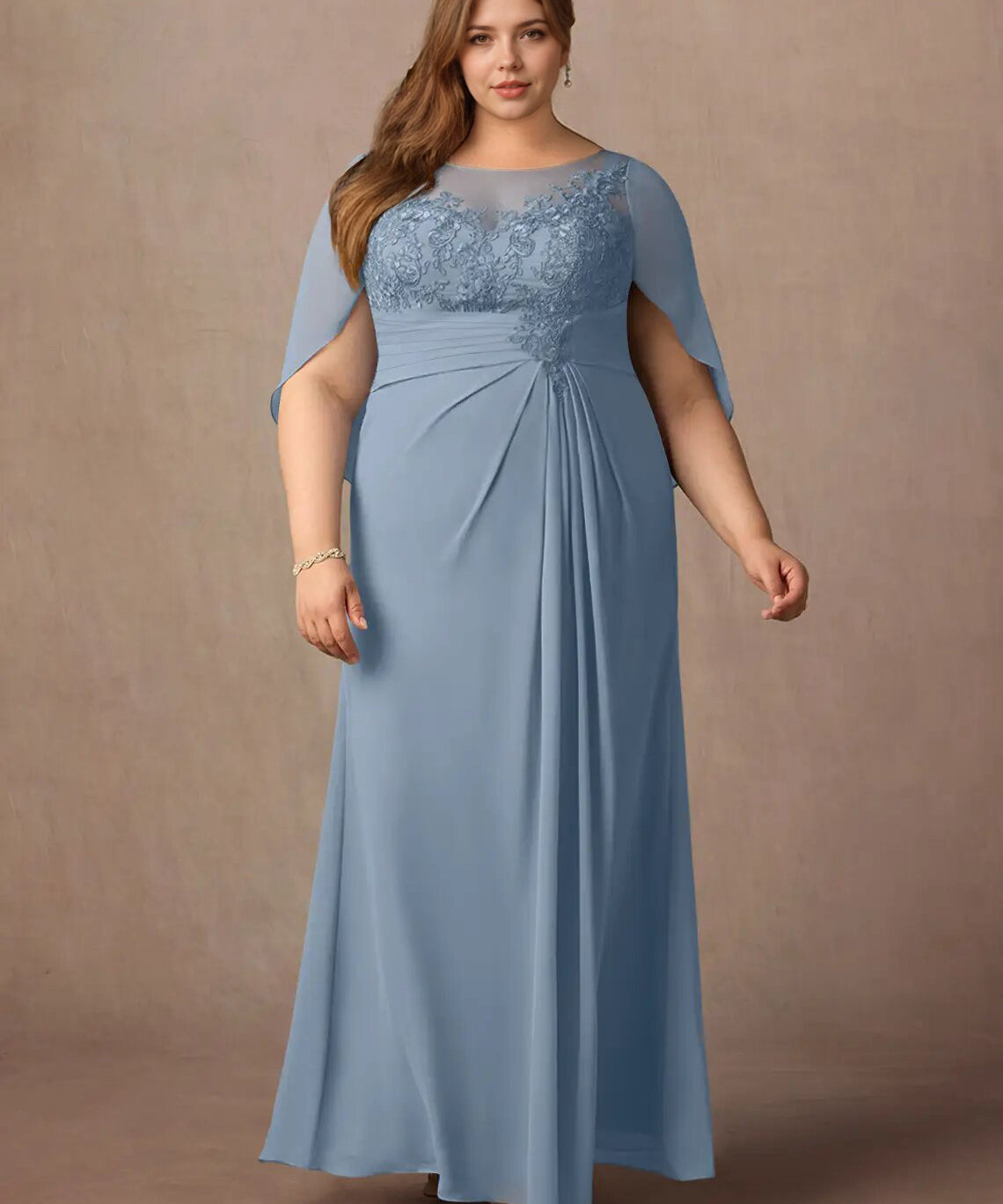 Augday Hera Mother of the Bride Dresses A-Line Lace Capelet Chiffon Dress Plus Size