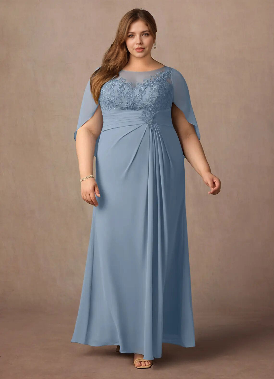 Augday Hera Mother of the Bride Dresses A-Line Lace Capelet Chiffon Dress Plus Size