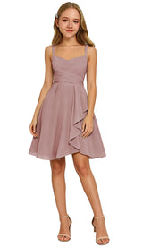 Augday Laly Girl Short Chiffon Flower Girl Dress for Wedding Spaghetti Straps Teens Formal Dresses