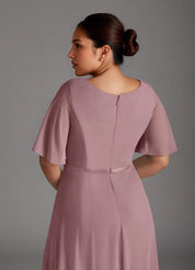Augday A-Line V-Neck Pleated Chiffon Dress Plus Size