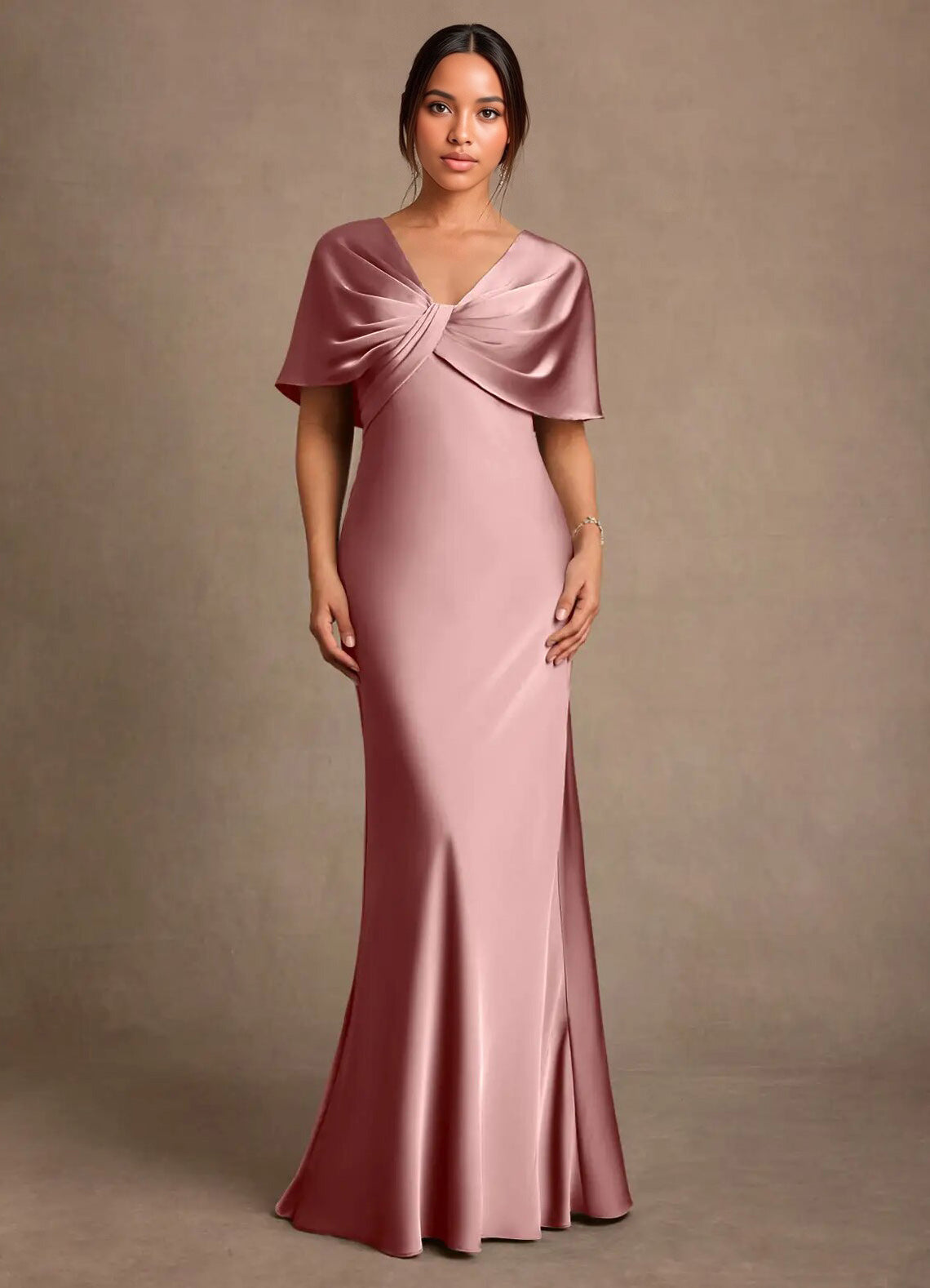 Augday Dosia Sheath Pleated Stretch Satin Dress