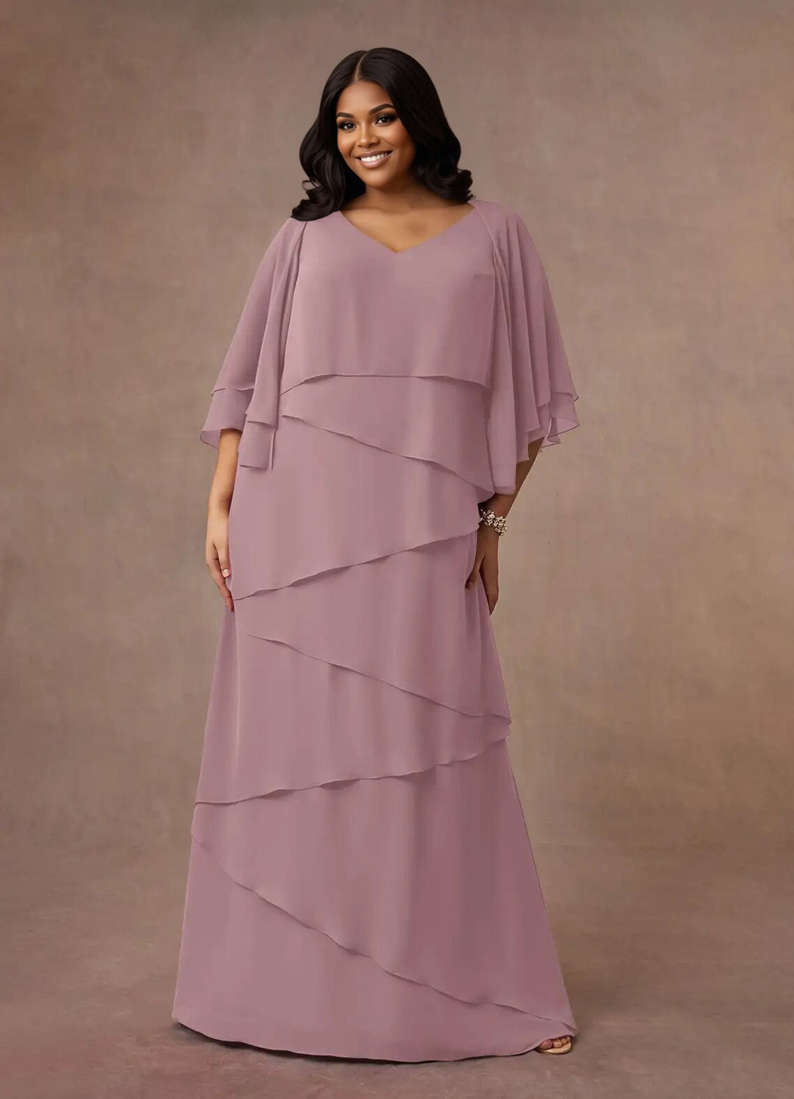 Augday OHara A-Line V-Neck Chiffon Dress Plus Size