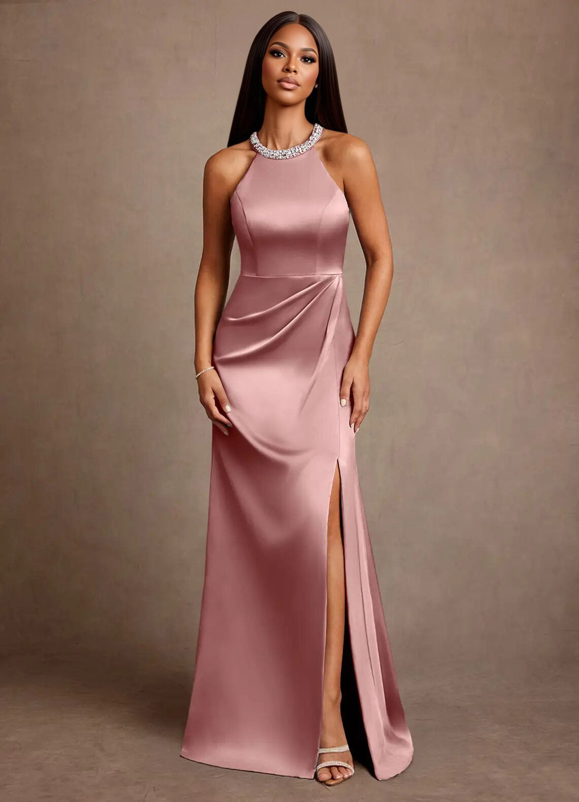 Augday Lawrence A-Line Pleated Stretch Satin Dress