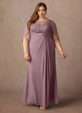Augday Hera Mother of the Bride Dresses A-Line Lace Capelet Chiffon Dress Plus Size