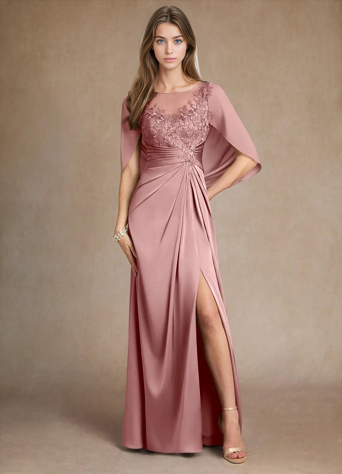 Augday Hera Mother of the Bride Dresses A-Line Lace Stretch Satin Dress