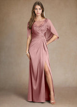 Augday Hera Mother of the Bride Dresses A-Line Lace Stretch Satin Dress