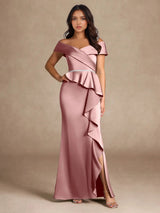 Augday Mermaid Off the Shoulder Stretch Satin Dress