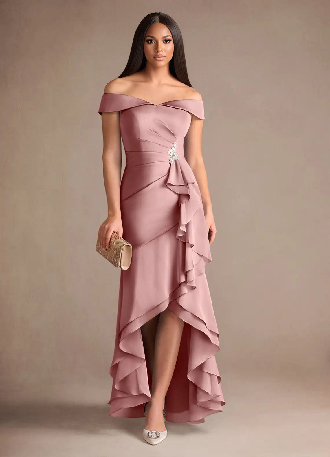 Augday Billings Mermaid Off the Shoulder Stretch Satin Dress