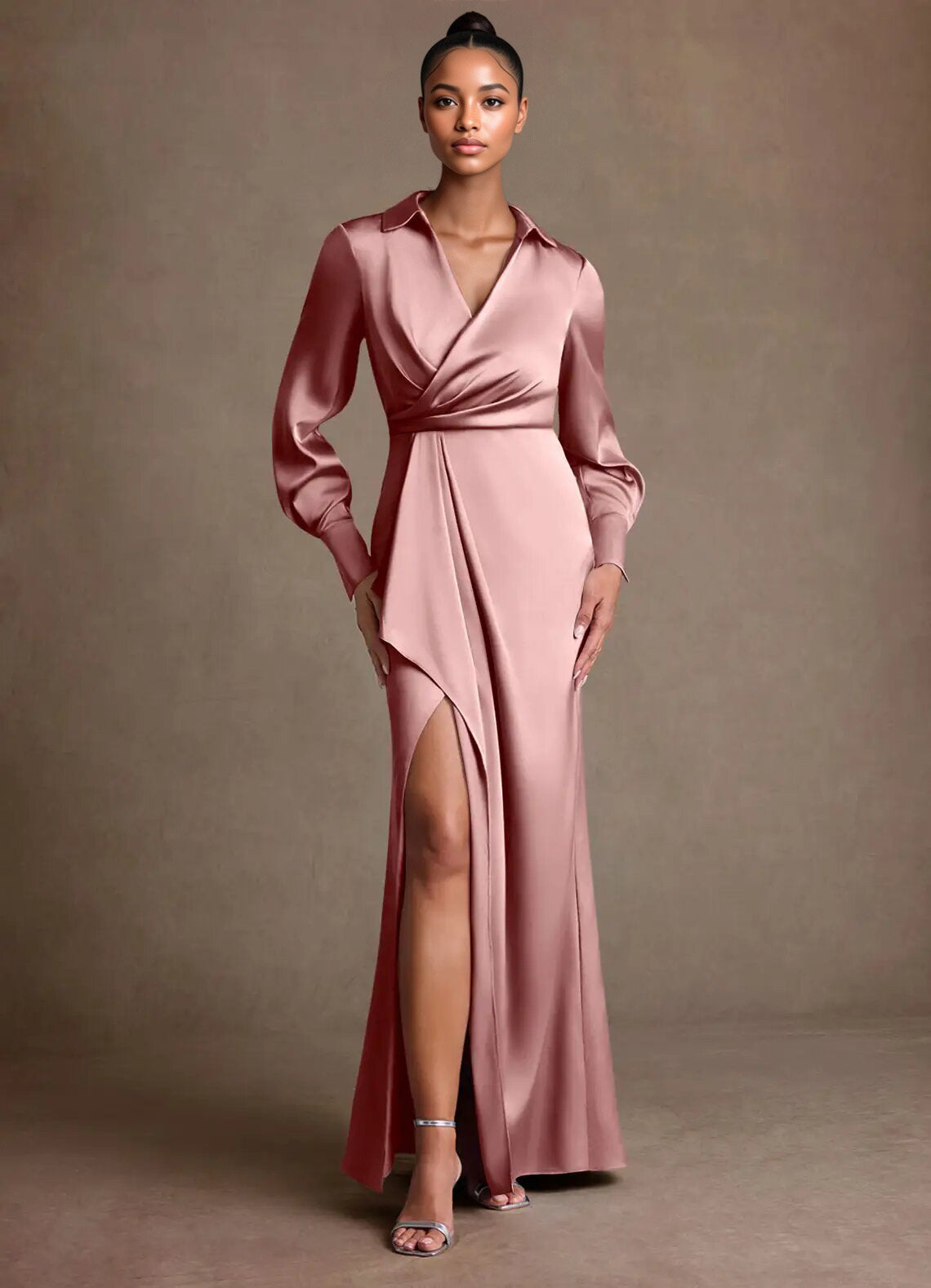 Augday Jacinta Sheath Pleated Stretch Satin Dress