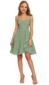 Augday Laly Girl Short Chiffon Flower Girl Dress for Wedding Spaghetti Straps Teens Formal Dresses