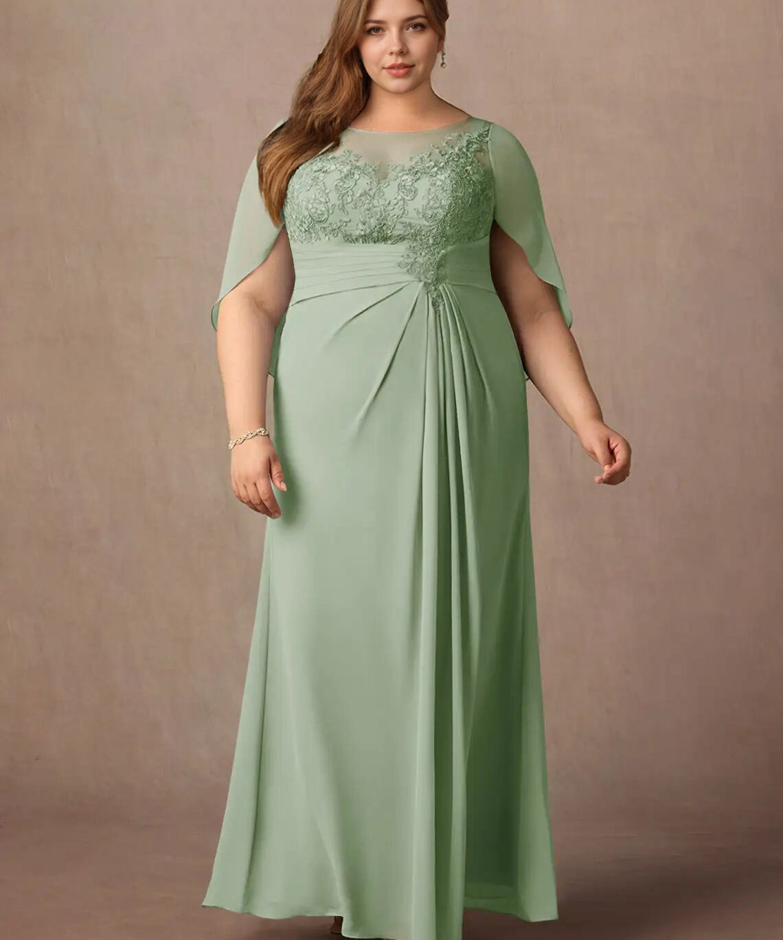 Augday Hera Mother of the Bride Dresses A-Line Lace Capelet Chiffon Dress Plus Size