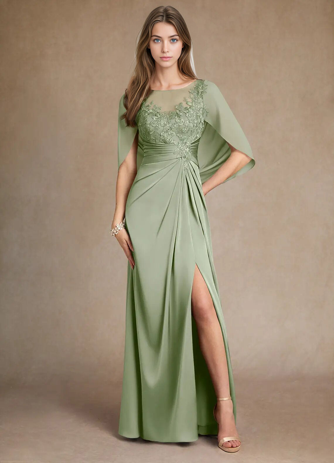 Augday Hera Mother of the Bride Dresses A-Line Lace Stretch Satin Dress