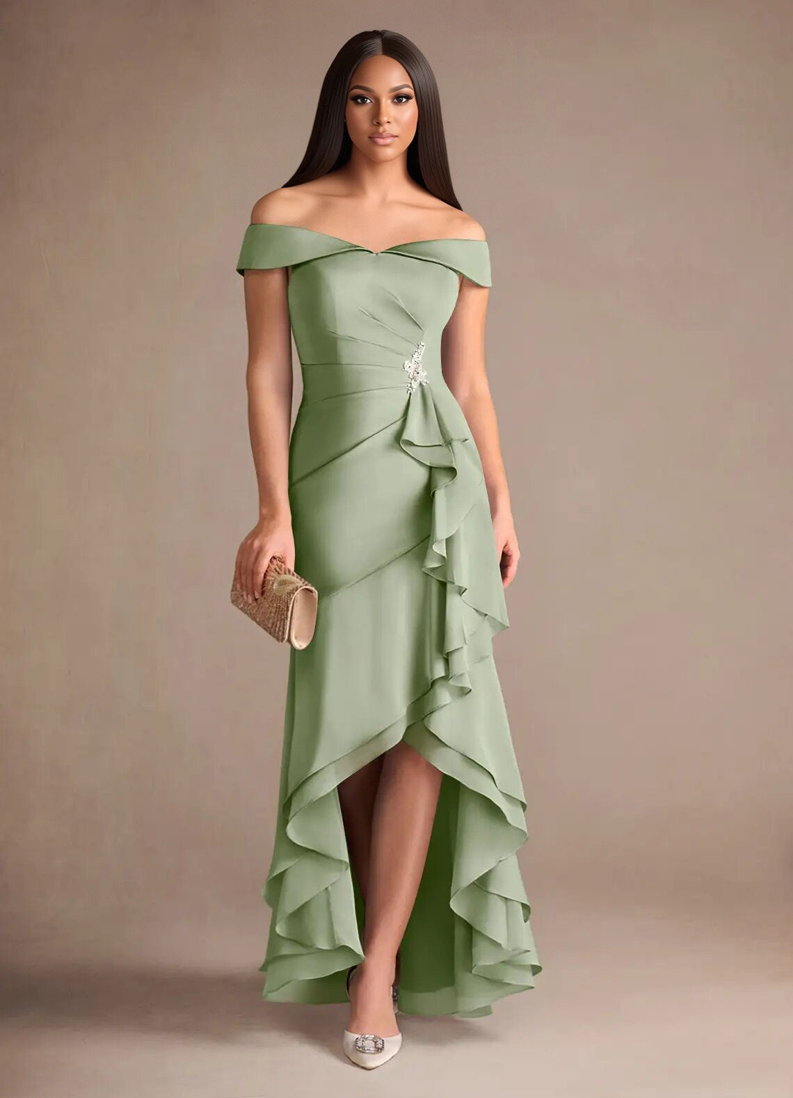 Augday Billings Mermaid Off the Shoulder Stretch Satin Dress