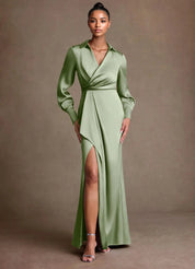 Augday Jacinta Sheath Pleated Stretch Satin Dress