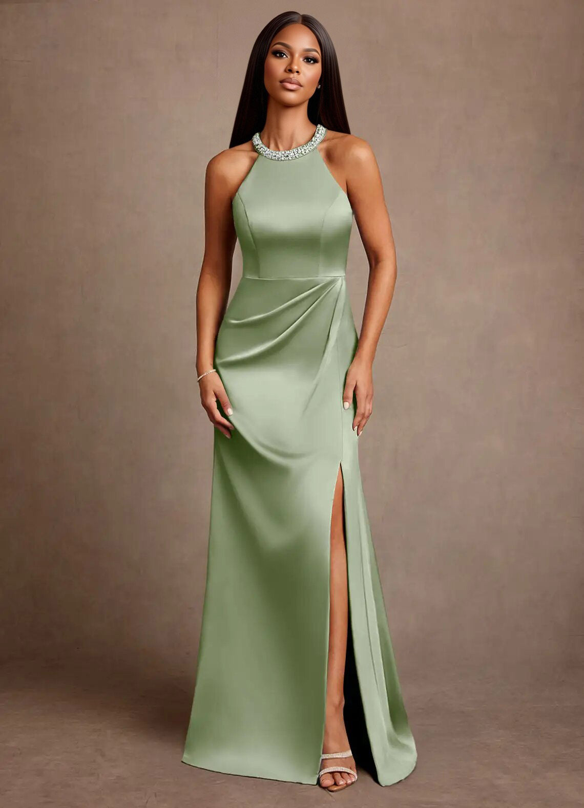 Augday Lawrence A-Line Pleated Stretch Satin Dress