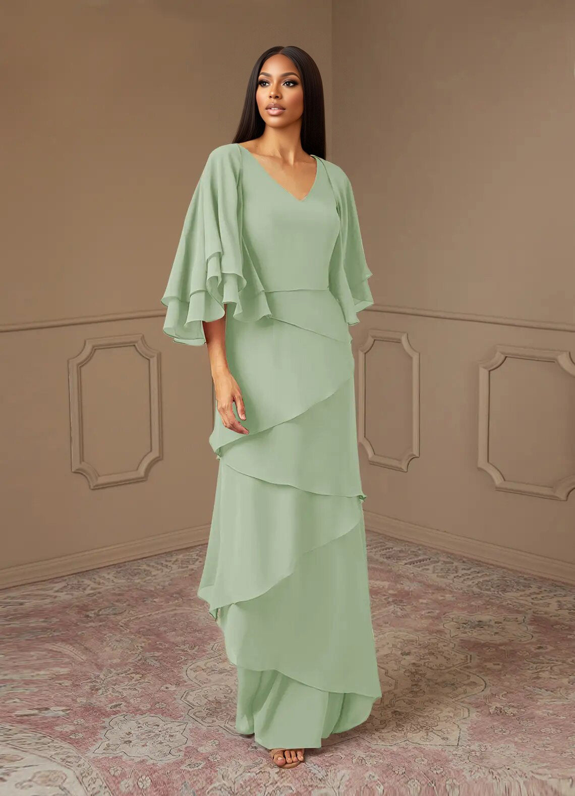 Augday OHara A-Line V-Neck Chiffon Dress