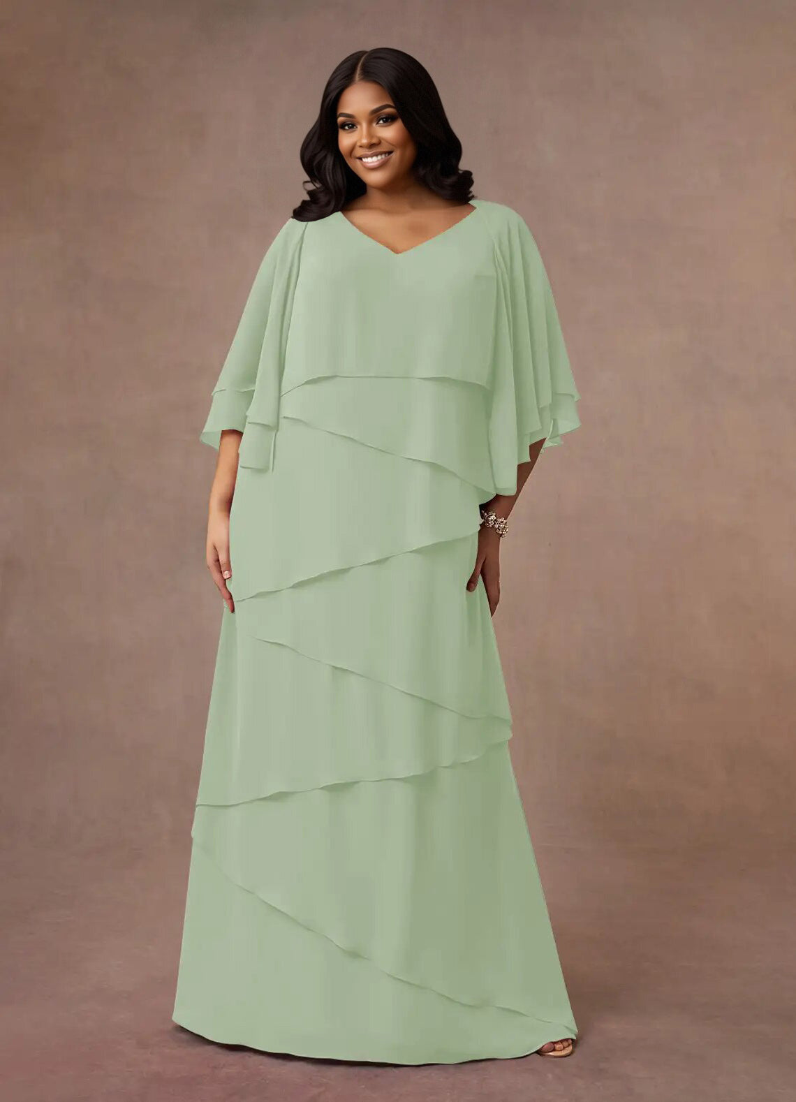 Augday OHara A-Line V-Neck Chiffon Dress Plus Size