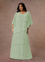 Augday OHara A-Line V-Neck Chiffon Dress Plus Size