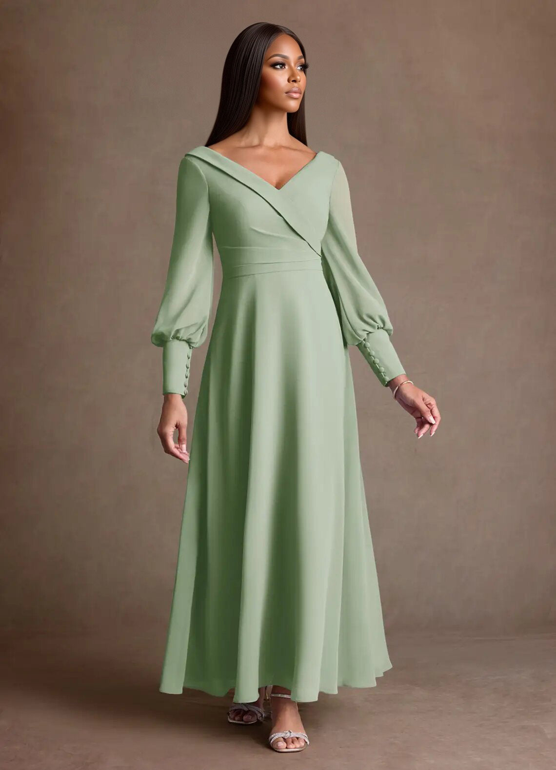 Augday Paterson A-Line Pleated Chiffon Dress