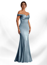 Augday Boone Mermaid Off the Shoulder Stretch Satin Dress