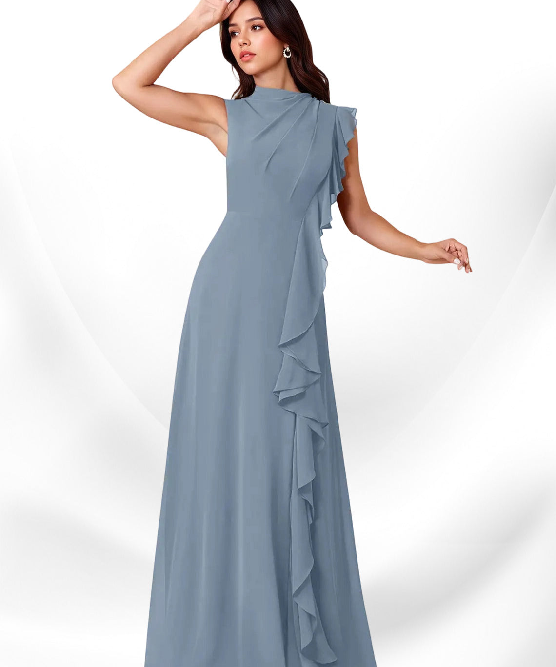 Augday Narine A-Line High Neckline Pleated Chiffon Dress