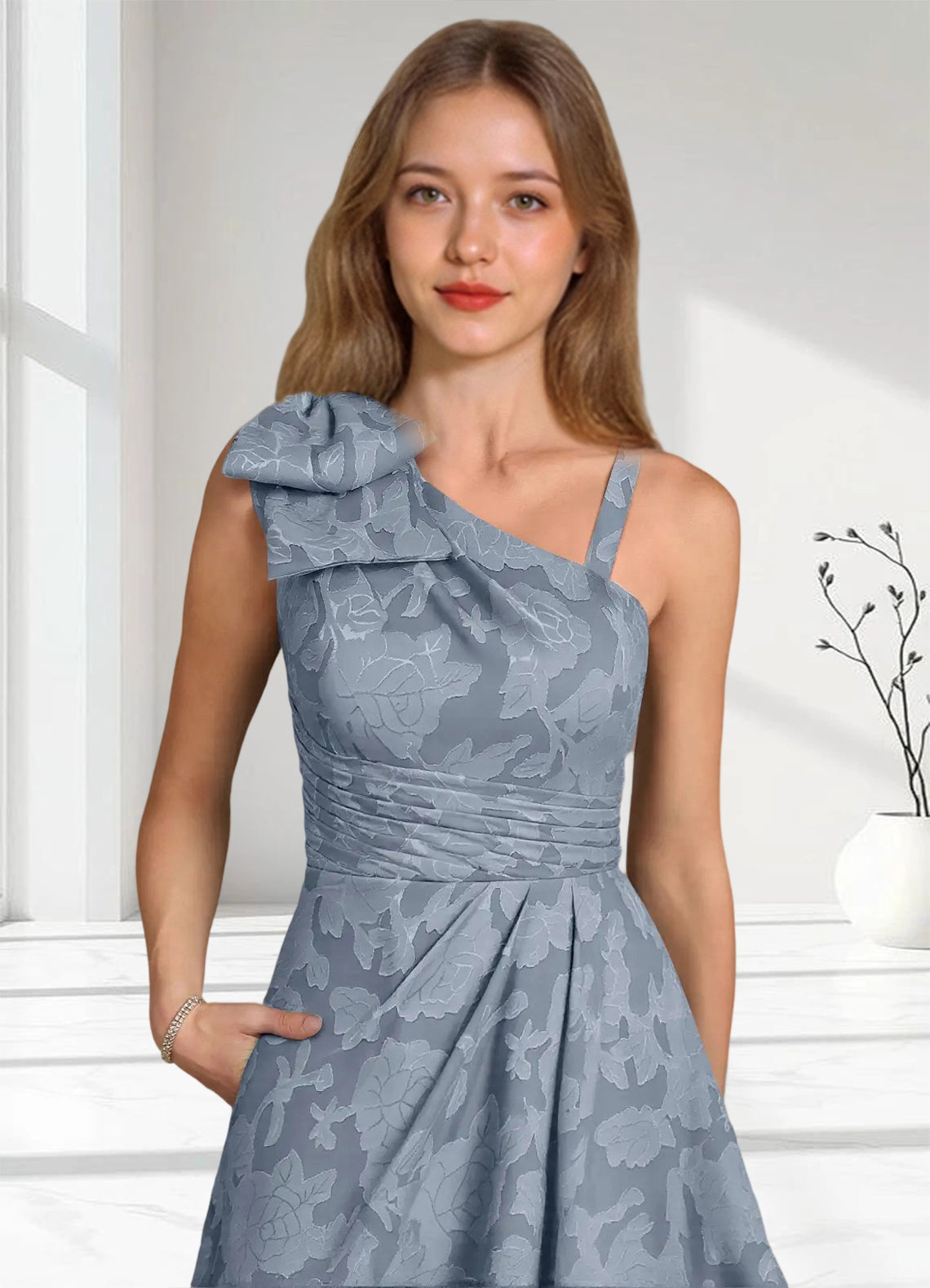 Augday Easton Ball-Gown One Shoulder Floral Burnout Dress