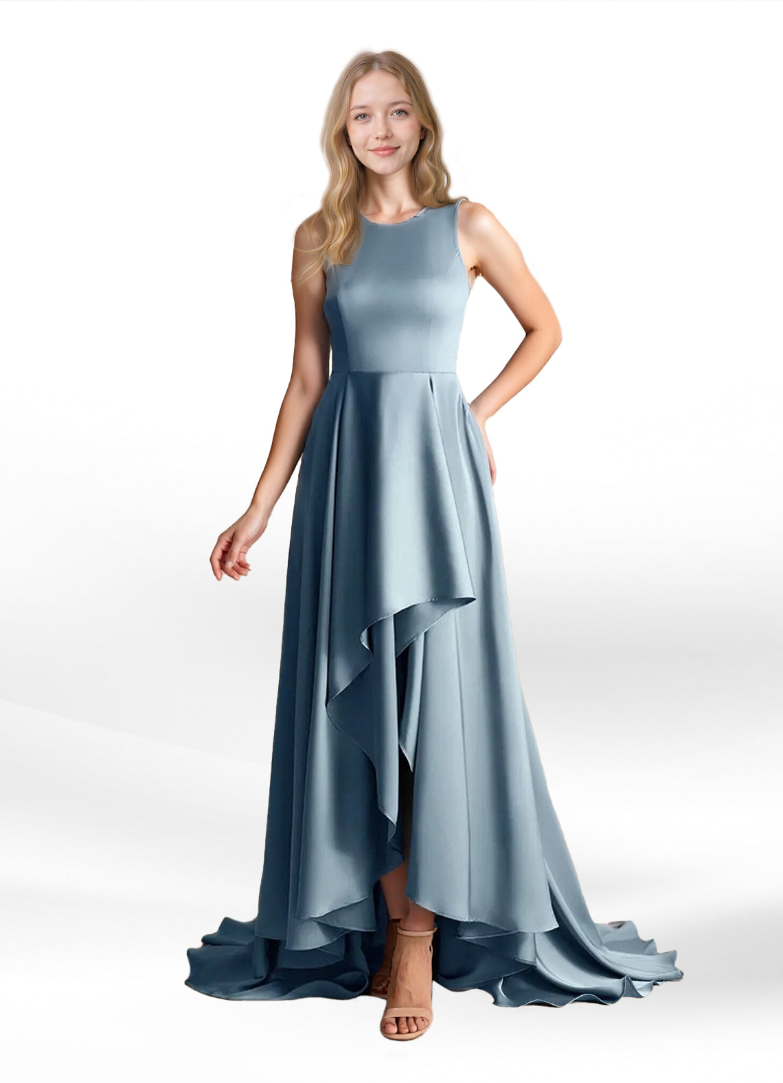 Augday Niles A-Line Trains Stretch Satin Dress